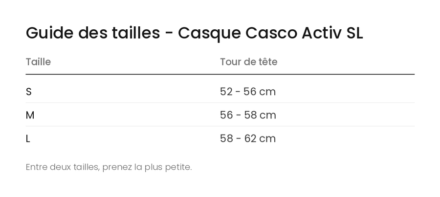 Guide des tailles - Casque Casco Activ SL
