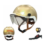 Casque Overade LIFE Premium Pure Gold avec visiere et feu OxiBrake sur fond blanc