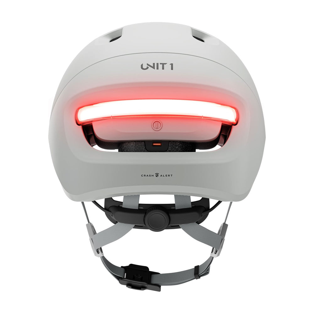 Casque connecté Unit 1 NEON Mips, coloris Slate Gray, vue arrière, feu allumé