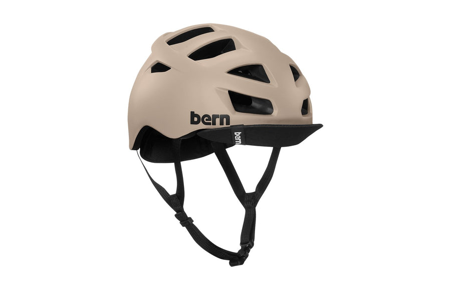 Casque velo Bern Allston beige sable de trois quarts