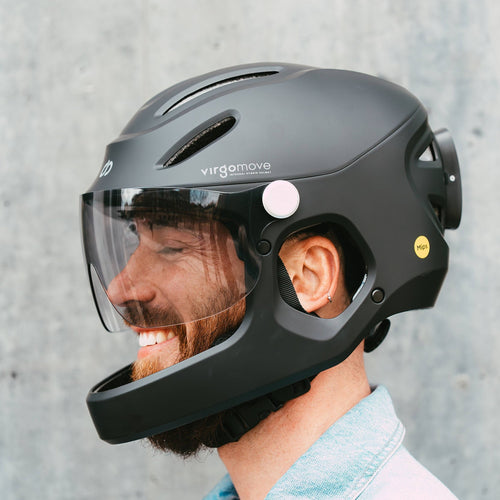 Casque vélo intégral Virgo Integral Mips Virgomove noir porté avec visière