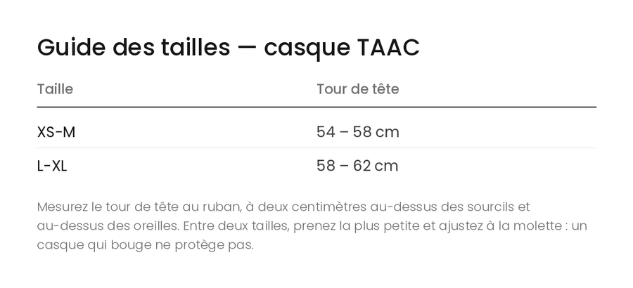 Guide des tailles — casque TAAC