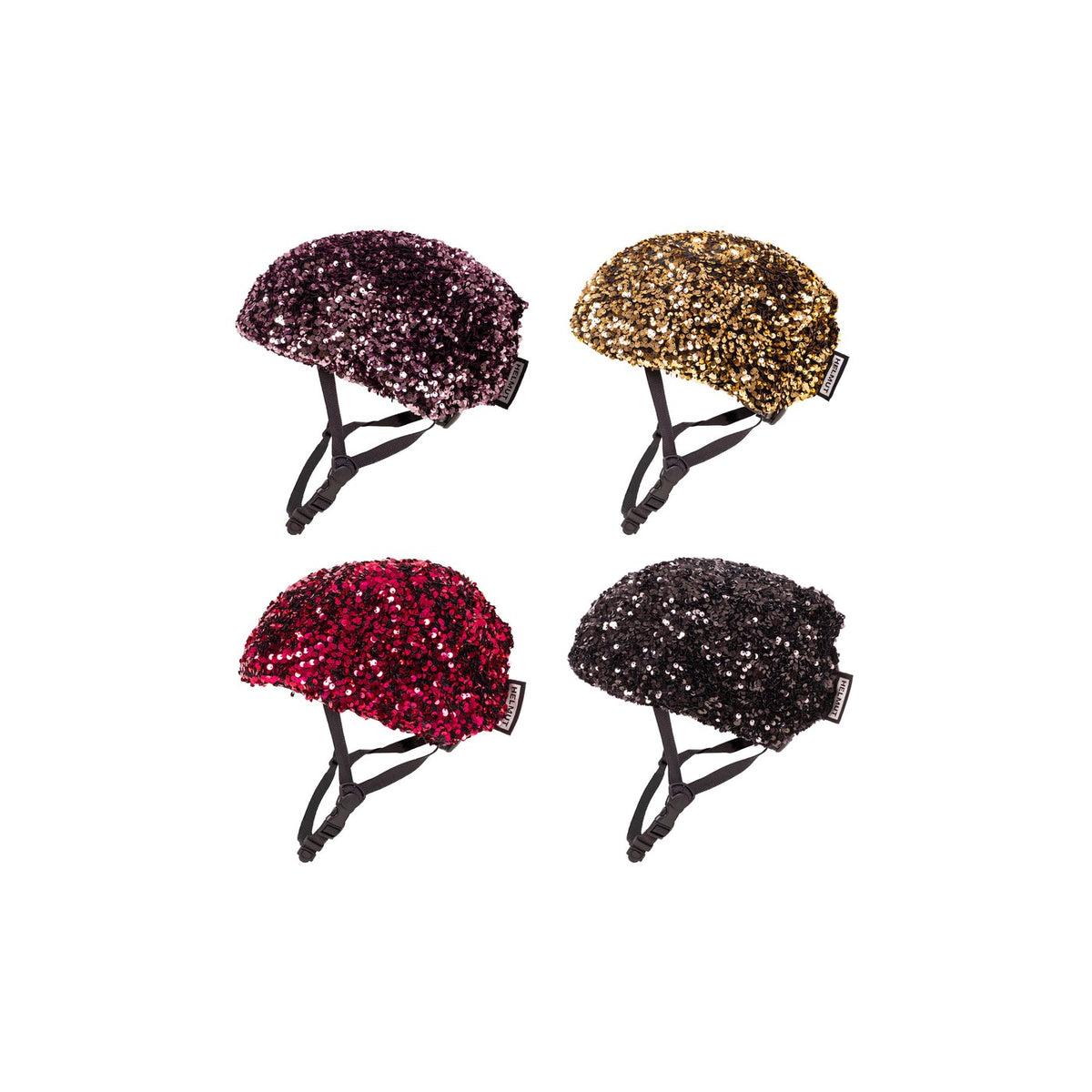 Couvre-casques Helmut Big Sequins rose, or, cerise et noir