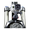 Fixation caméra GoPro pour vélo KlickFix CamOn – Set CamOn : adaptateur + 2 MiniBlocs + plaque GP – la camera montee sur une fourche suspendue