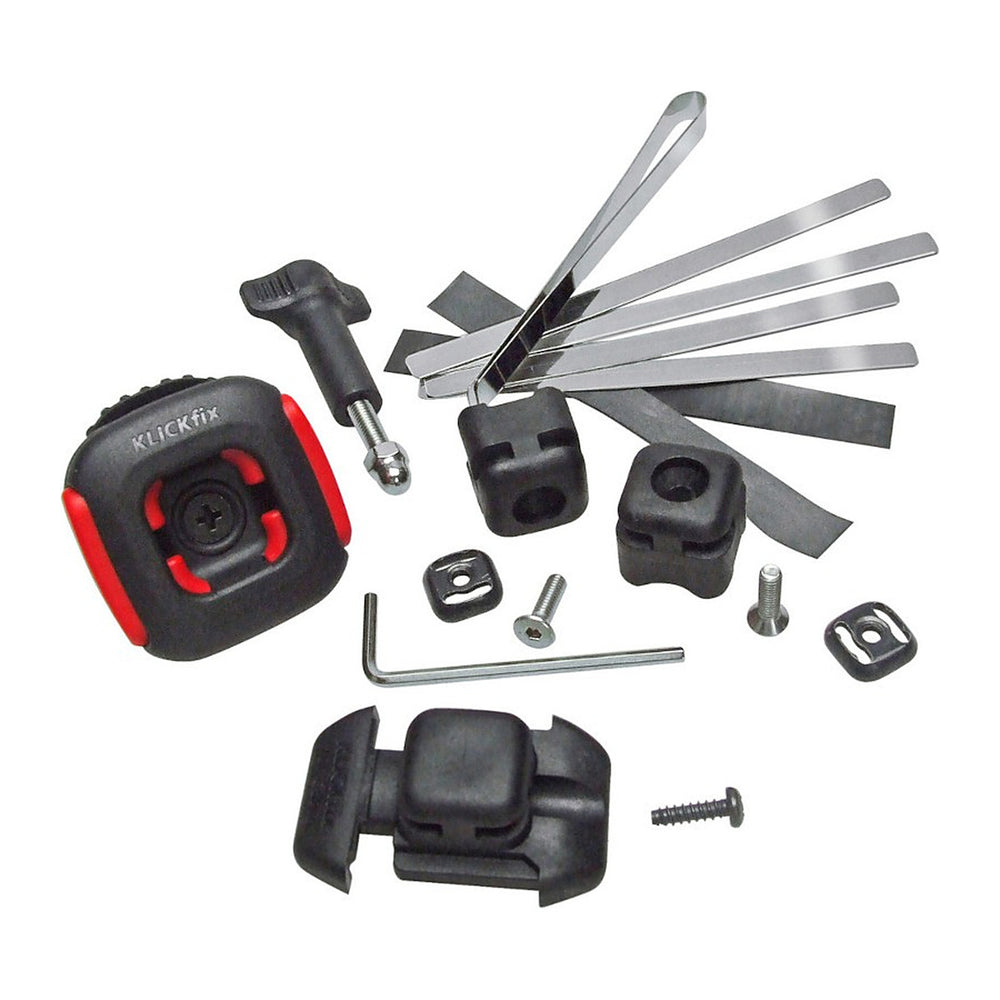 Fixation caméra GoPro pour vélo KlickFix CamOn – Set CamOn : adaptateur + 2 MiniBlocs + plaque GP – le set CamOn complet : adaptateur, MiniBlocs et plaque