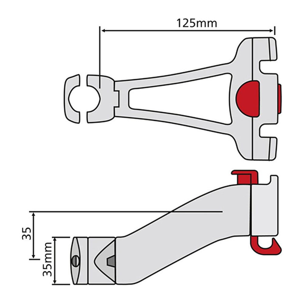 Fixation KlickFix pour potence et tube de direction – Potence Ø 22,2-25,4 mm – le schema coté de la fixation, 125 mm de deport