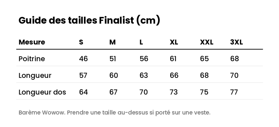 gilet full reflechissant capuche wowow finalist guide des tailles