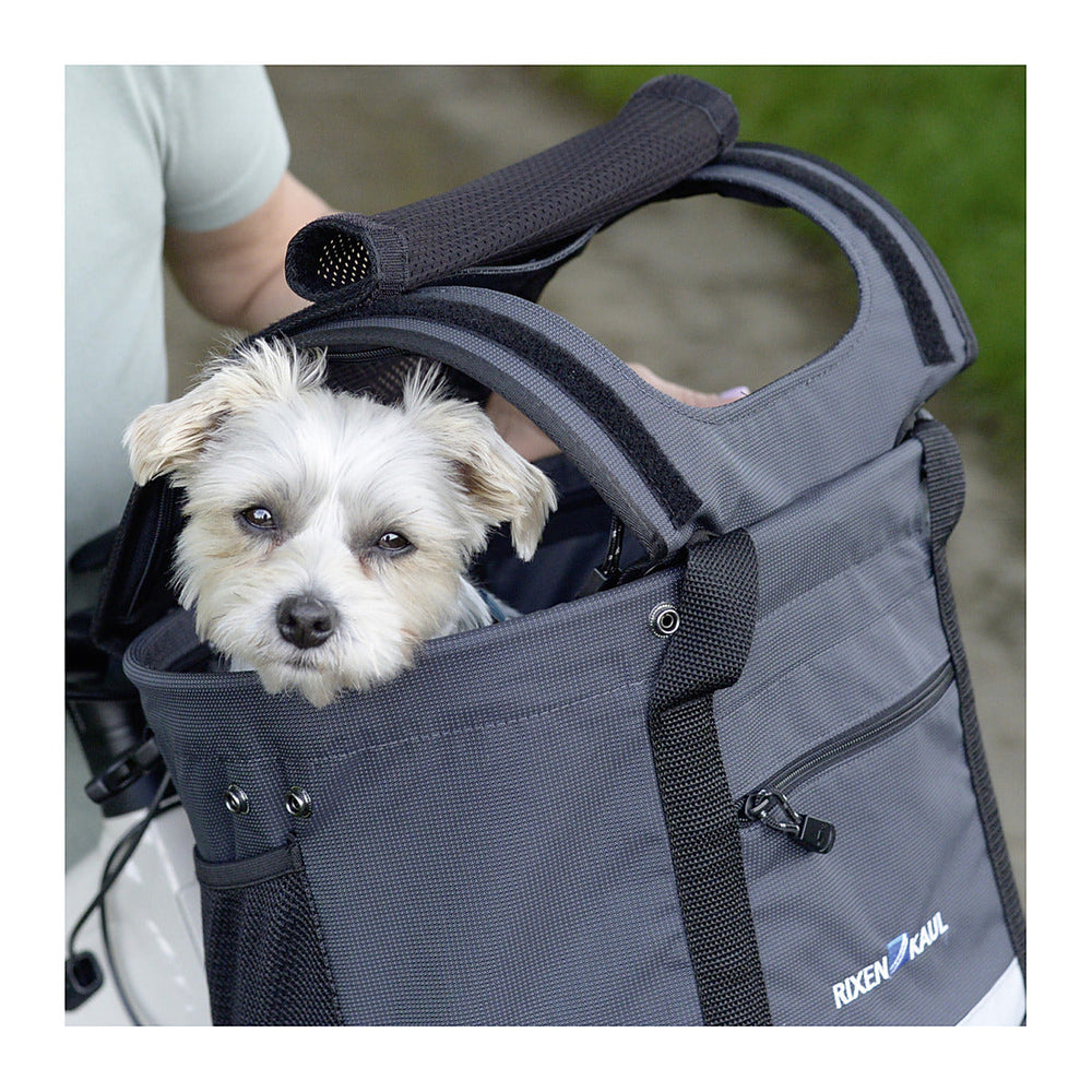 Ombrelle pour panier chien vélo KlickFix Shopper Doggy - le chien a l abri dans le panier ombrage
