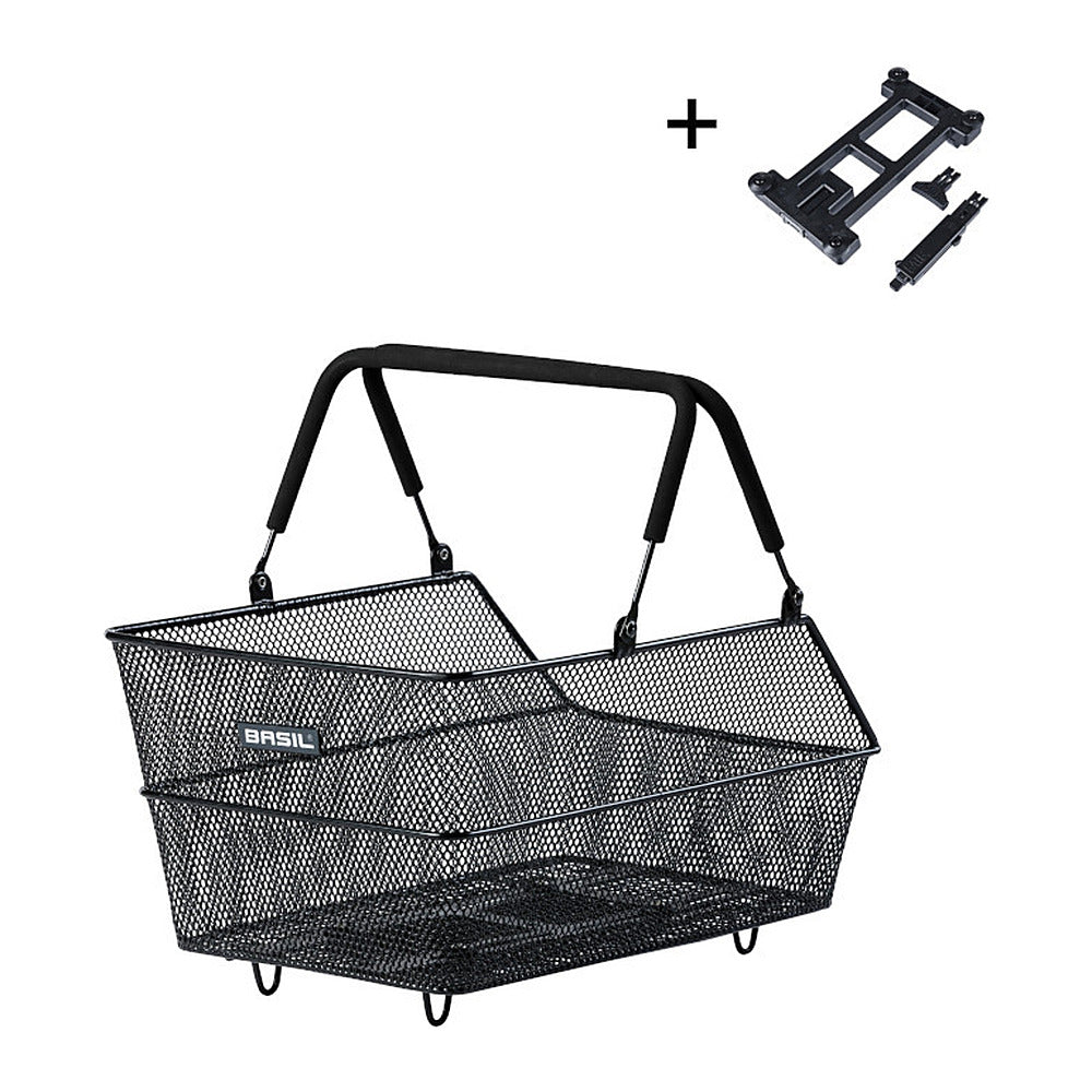 Panier arrière vélo Basil Cento S 20 L – Cento S, plaque MIK 2.0 – le panier Cento S noir en maille d acier, de face