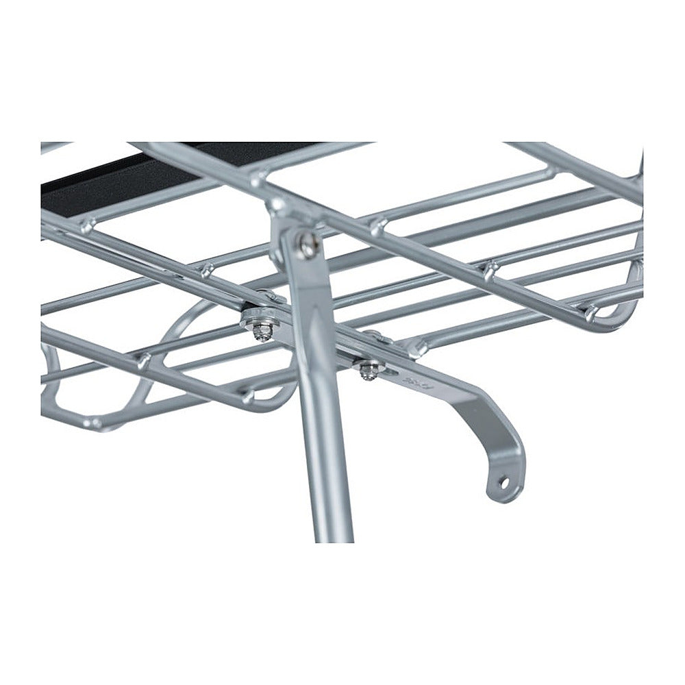Panier avant vélo Basil Portland 25 L coloris Chrome – tiges de fixation sur l axe de roue