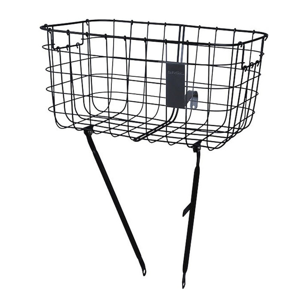 Panier avant vélo Basil Robin 27 L – Noir, montage guidon – le panier avant Robin noir en acier, de face