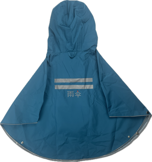 Poncho de pluie vélo enfant The Peoples Poncho Hardy – bleu – vue de dos avec bandes réfléchissantes