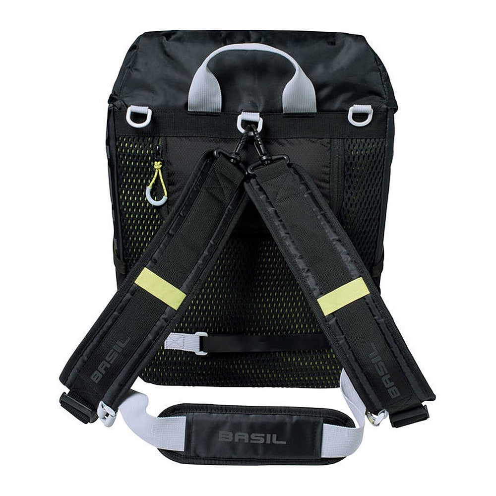 Sac à dos vélo Basil Miles 17 L coloris Black Lime – dos et bretelles rembourrees