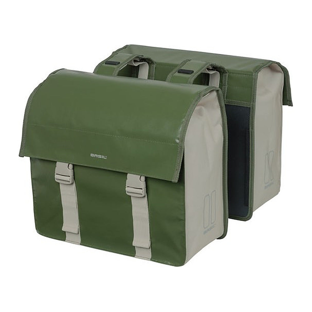 Sacoche double Basil – Urban Load coloris Moss Green – la paire vue de trois quarts
