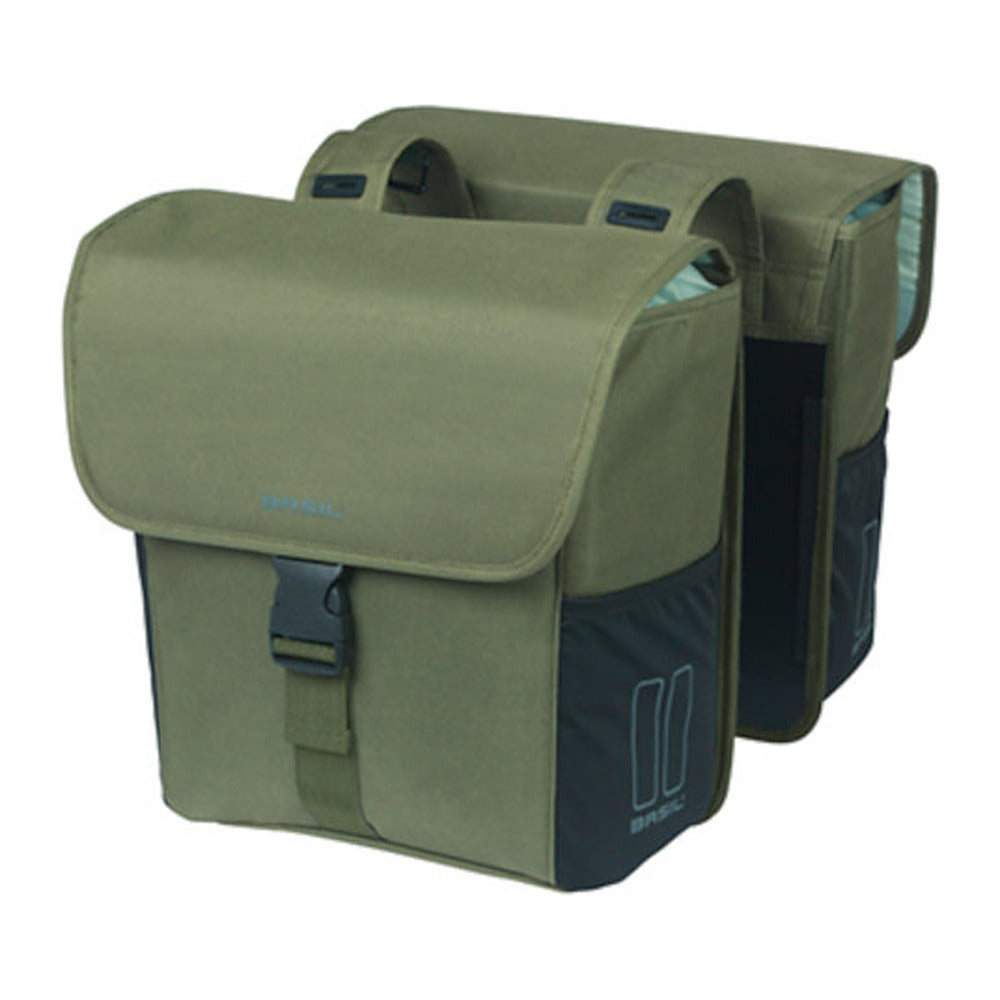 Sacoche double vélo Basil Go Universal Bridge 32 L coloris Vert foncé – la paire montee