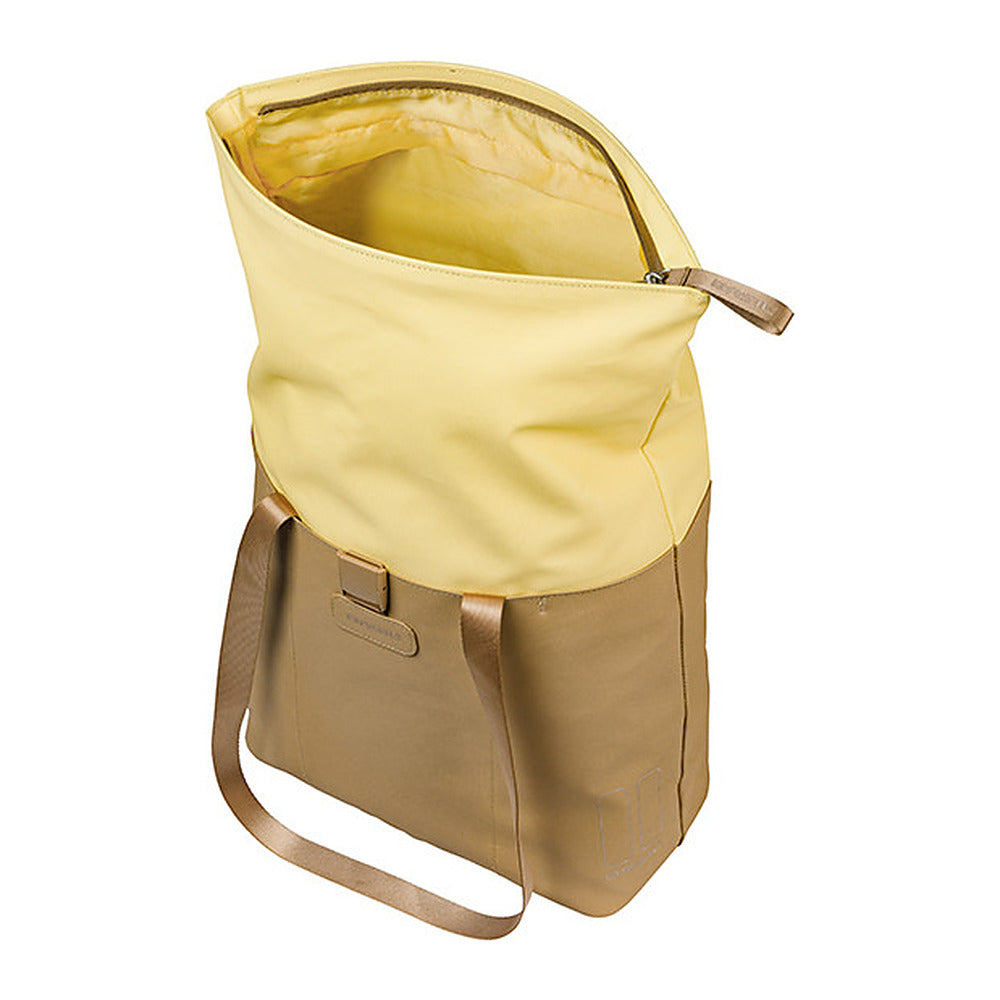 Sacoche vélo Basil Vive Shopper MIK Hooks 20 L coloris Sable / Jaune – interieur et compartiment ordinateur