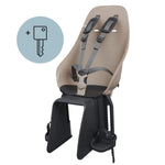 Siège vélo enfant arrière Urban Iki - Ta-ke porte-bagage coloris Beige/Noir sur fond blanc
