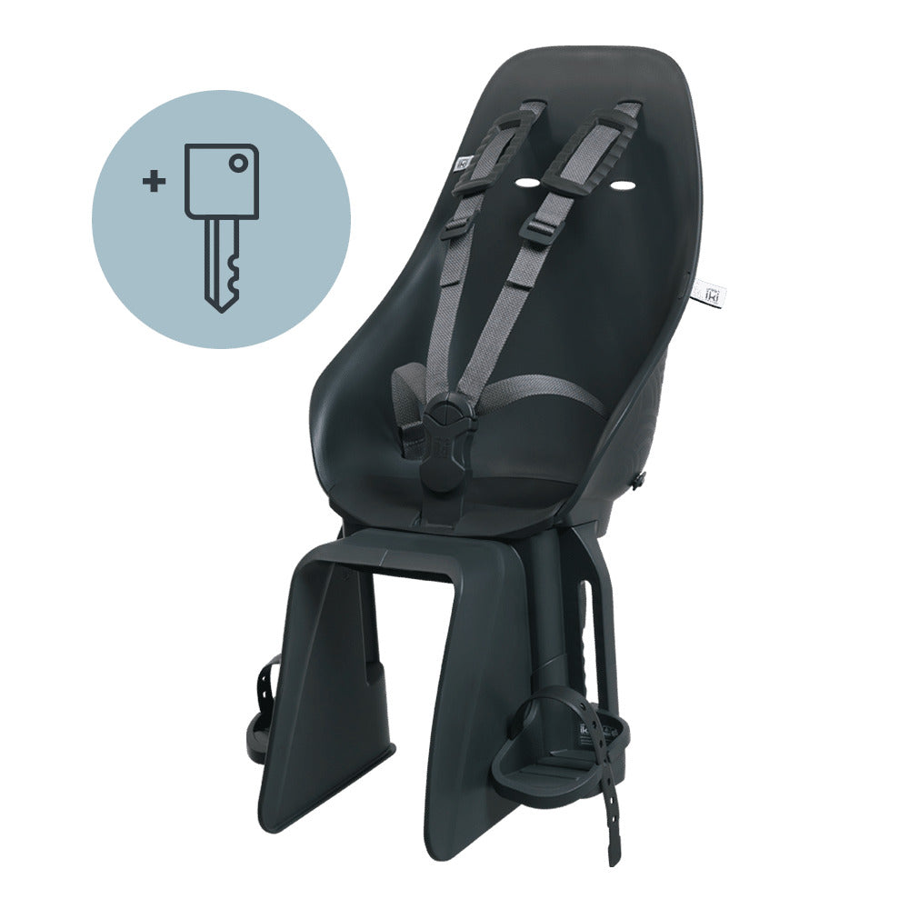 Siège vélo enfant arrière Urban Iki - Ta-ke porte-bagage coloris Noir/Noir sur fond blanc