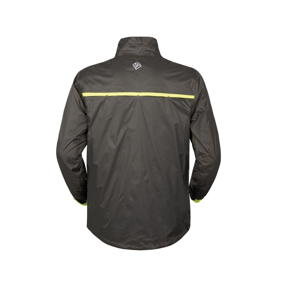 Anorak de pluie vélo Tucano Urbano Nano Rain Alpha Hydroscud gris anthracite, vue de dos avec bande fluo