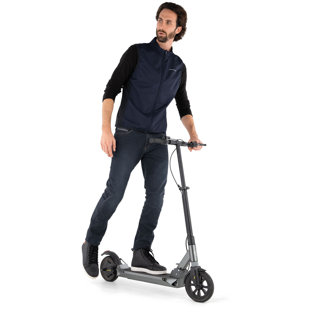 Gilet coupe-vent réversible vélo Tucano Urbano Nano Switch porté côté bleu foncé