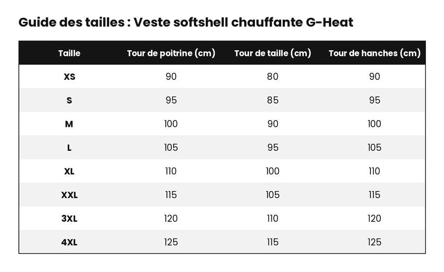 veste-softshell-chauffante-g-heat-guide-tailles